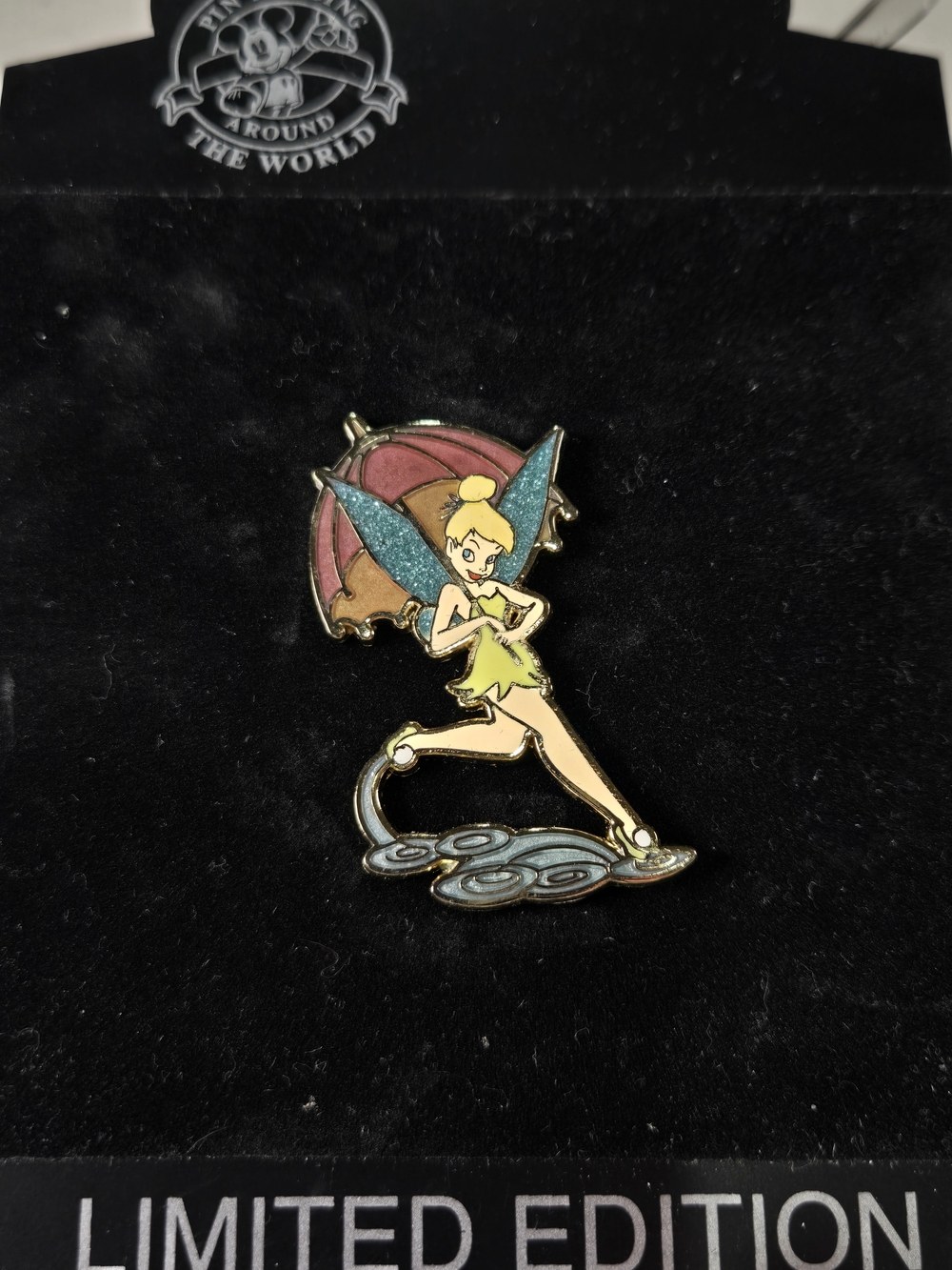 Disney Pin Tinker Bell Pin with Blue Wings Pink Umbrella Limited Edition LE 250